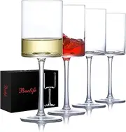 Square Wine Glasses Set of 4 - White Wine Glasses 15oz in Gift Packaging - Large Red Wine Glass on Long Stem - Unique Modern Shape - for Men or Women Wedding, Anniversary, Christmas
