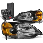 For 2001-2003 Honda Civic Pair Black/Amber Signal Headlight Head Lamp+Tool Box (for: Honda)