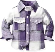[IMEKIS] Toddler Kids Flannel Shirt Jacket Plaid Long Sleeve Lapel Button Down Shacket Baby Fall Christmas Coat for Boys Girls