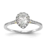 1.50ct. CZ Solid Real 14ktt Pear Halo Engagement Ring