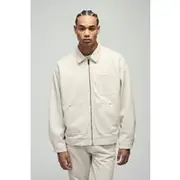Mens Ecru Oversized Croc Faux Suede Collared Carpenter Worker Jacket
