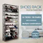 50 Pairs 10 Tiers Portable Steel Stackable Shoe Rack Storage Cabinet Organiser