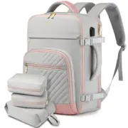 Women Carry On Travel Backpack: 40L fit 17 inch Laptop Waterproof Grey Pink