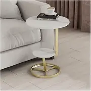 Small End Table, Faux Marble Side Tables Coffee Table 2 Tier Round Sofa Table Bedside Tables Nightstand with Metal Frame for Living Room Bedroom(Gold,White)