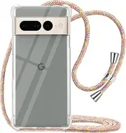[YESPURE] for Google Pixel 7 Pro Phone Case Clear Adjustable Shoulder Neck Lanyard Crossbody Cover Women Girls Soft TPU Slim Shockproof Protective Hanging Strap Mobile Case for Pixel 7 Pro - Rainbow