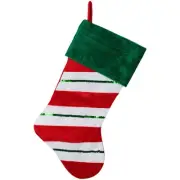 Northlight 18" Green and Red Velvet Sequin Stripe Christmas Stocking