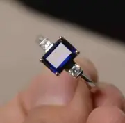 2Ct Emerald Cut Lab-Created Sapphire Women Engagement Ring 14K White Gold Plated