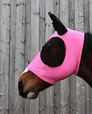 Ruggles Pull On Lycra Fly Mask for Horse And Pony | Mesh Eyes and Ears | 4 Way Stretch for Ultra Comfort No Buckles or Straps (XS, Bright Pink)