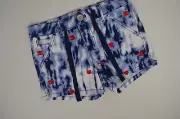 Justice Girls 10 R Skull / Crossbones Tie Dye Shorts - Blue / Red / White