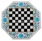3'x3' Marble Chess Table Top Side Table Turquoise Inlay Interior Home Decor