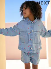 Denim Heart Emb 100% Cotton Shacket and Shorts Set (3-16yrs) (E25213) | $55 - $77
