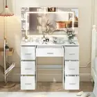 Dressing Table Makeup Vanity Set Led Mirror 7Drawer Makeup Vanity Desk Organizer