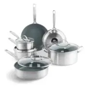 GreenPan Pot and Pan Sets 10-Piece Cookware Induction Safe Durable Stainless