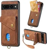 Compatible with Google Pixel 7 Wallet Cover,Compatible with Google Pixel 7 Card Holder [PC+TPU+PU] 3 in 1 Kickstand Phone Case Brown