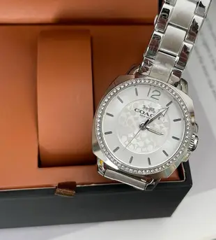 COACH Boyfriend 晶鑽圈 白色錶盤 銀色不鏽鋼錶帶 石英 男士手錶 14503140