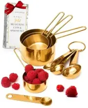 Measuring Cups and Spoons Set – Stackable 8-Piece Brass Measuring Set – Gold