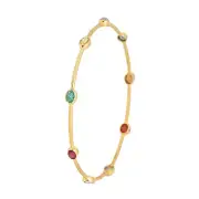 18K Yellow Gold Nine Gemstone Diamond Sleek Bangle Anniversary Gift Fine Jewelry