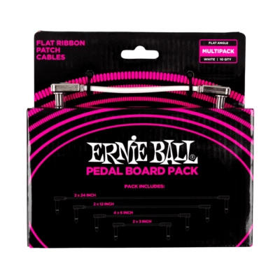 Ernie Ball P06837 Flat Ribbon Multi-Pack Pedalboard Patch Cable Kit - 10PK White