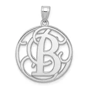 Sterling Silver Rhodium-Plated Fancy Script Letter B Initial Pendant