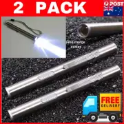 2 PACK Flashlight Stainless Steel LED Torch Light Mini Pen USB Rechargeable