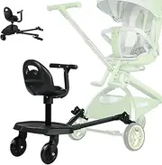 Buggy Board with Seat, Universal Buggy Board with Seat, Kiddy Boards for Pram with Detachable Seat, Buggy Board Universal Compatible with Over 99% of Pushchairs, Children from 2-6 Years (2 in 1 Black)