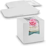 MT Products White Single Cupcake Boxes with Window 4.5" x 4.5" - Pack of 15