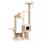 NNEVL Cat Tree with Luxury Cushion and Scratching Post 148cm Seagrass