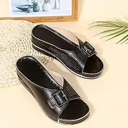 [JSMY] Mule Clogs Shoes for Women Summer Buckle Design Wedge Slip on Sandal Ladies Loafer Platform Shoes Comfort Breathable Walking Slippers,Black,US11/EU42