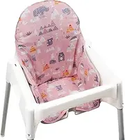 ZARPMA Cotton Seat Covers Cushion Compatible for IKEA Antilop Highchair Cotton Padded Washable Foldable Baby Highchair Cover Childs Chair Cushion(Pink Forest)