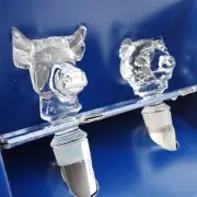 NEW MIKASA Wall Street Bull & Bear Crystal Wine Bottle decanter Stoppers Set 2