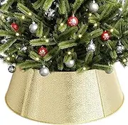 ELYKEN Metal Christmas Tree Collar, 28'' Rustic Tree Collar Adjustable, Gold Metal Tree Skirt Collar for Artificial Trees
