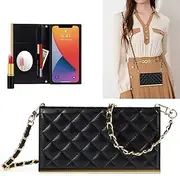 YAKVOOK Wallet Case for iPhone 7 Plus/8 Plus,Luxury Fashion Flip Purse Leather Bag with Card Slots Crossbody Chain Shoulder Strap with Mirror Bracket Shockproof Protector (iPhone 7 Plus/8 Plus, Black)
