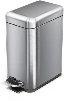1.3 Gallon Small Bathroom Trash Can with Lid and Step Pedal, Stainless Steel Was