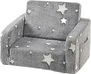 Folpus Kids Sofa Convertible Sofa to Lounger,Cute Soft Glow in The Dark Comfy Chair Fold Out Couch for Kindergarten Bedroom Nursery, Grey Star