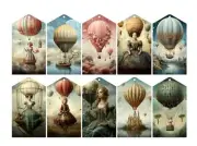 Hot Air Balloons Tags Junk Journal Scrapbook USA