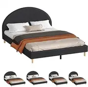 ALFORDSON Bed Frame Base King Size with Linen Fabric Upholstery Upholstery, Bed Platform Foundation with Headboard for Mattress Topper, Calla Fabric Charcoal
