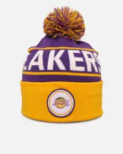 [MITCHELL & NESS] Mitchell & Ness Los Angeles Lakers Team Pom Beanie Purple - Size ONE ONE Purple