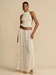 Backless Halter Top & Chiffon Skirt Set