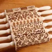 1pcs 13.7in Wooden Christmas Embossed Rolling Pin For Pastry Baking Stamp Tools