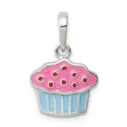 Sterling Silver Polished Enamel Cupcake Child Pendant