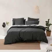 Linen House Nara Charcoal Bamboo Cotton Doona Quilt Cover Set Single Bed Size