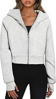 [Trendy Queen] Womens Zip Up Hoodies Cropped Sweatshirts Fall Outfits Casual Hooded Pullover Sweaters Tops Winter Clothes 2023