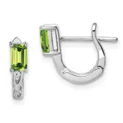 Sterling Silver Rhodium Plated Peridot Hinged Hoop Earrings