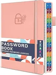 YeeCASE Password Keeper Book with Colorful Alphabetical Tabs, 5.8”x8.4” Hardcover Password Log-Book, 200 Pages/100 Sheets Password Notebook Organizer for Internet Website Address Login (Pink)