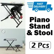 Adjustable Piano Stool Seat Portable Keyboard Stand Folding Bench Chair Seat SET
