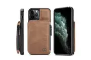 For Apple iPhone 11 pro Max CaseMe Back Zipper Wallet Case W/ 3 Card Slots, RFID Blocking, 1 Money Pocket, Credit Card Holder Leather Cover (Brown)