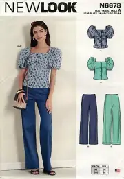 New Look N6678 Button-Up Top w Balloon Sleeves & Pants w Contour Waist Sz 6-18