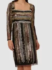 Adrianna Papell Women's Black Mesh Beaded Sequins Cutout-Back Dress Size 14