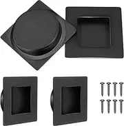 Malimali 2-3/4 Inch Recessed Finger Flush Pulls for Pocket Door Sliding Closet Door, Matte Black Stainless Steel Sliding Door Handle Square Barn Door Hardware (4 Pack)