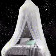 Princess Bed Canopy with Glowing Stars, Round Dome Bed Curtain Canopy, Hanging Mosquito Net, Indoor Outdoor Castle Play Tent, Large Bed Cover Net Bed Tent for Teen Girls, Creating a Princess Castle
